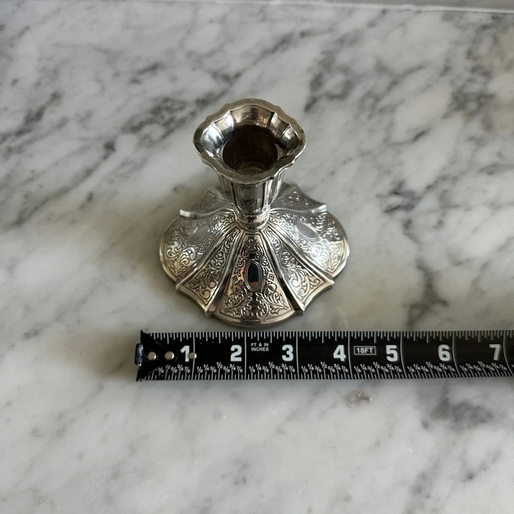 Vintage Towle Repousse Silver Plate Scalloped Candlestick Holder Ornate Retro